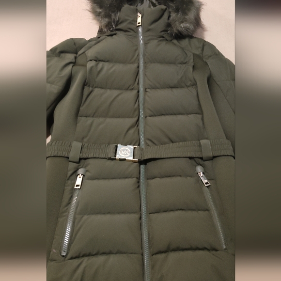 Michael Kors Olive Puffer Jacket with Fur Trim - Picture 4 of 16